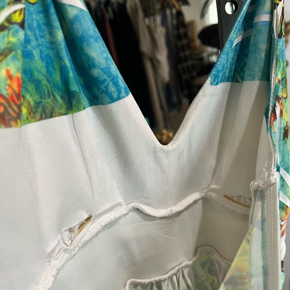 Cristinalove Turquoise and Yellow Halter Beachy Tropical Dress with Rhinestones - Picture 5 of 14